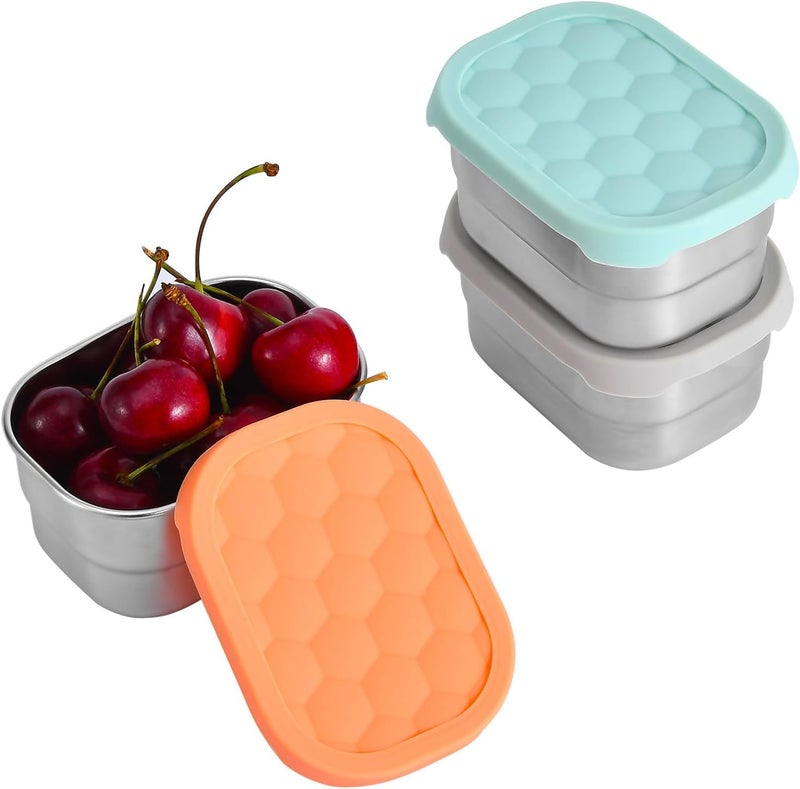 UPTRUST Stainless Steel Snack Containers for Kids, Easy Open Leak Proof, Small Food Containers with Silicone Lids, Perfect Metal Lunch Box for Daycare and School (3pcs 8oz) - Image 2